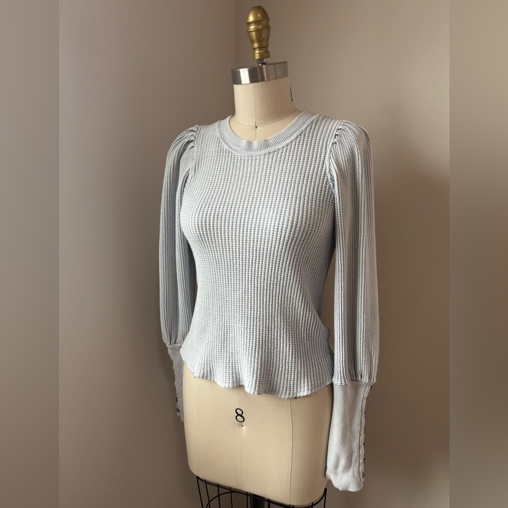Free People Light Blue Waffle Ribbed Princess Sleeve Top